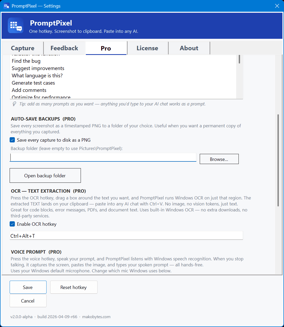 Pro tab — Auto-Save Backups settings