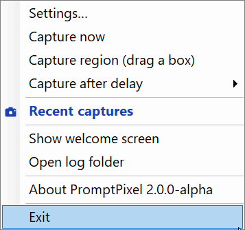 PromptPixel system tray menu